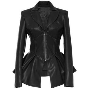 COPY - New Black Leather Peplum Jacket size 12/14